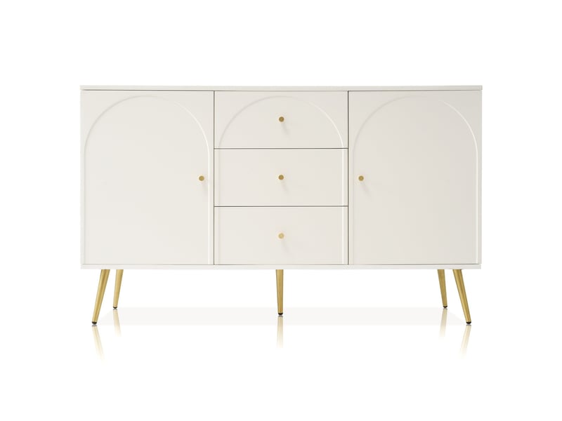  Commode à 3 tiroirs et 2 portes, 140 x 40 x 84 cm, façades arquées et étagères réglables, blanc crème  - Conforama A