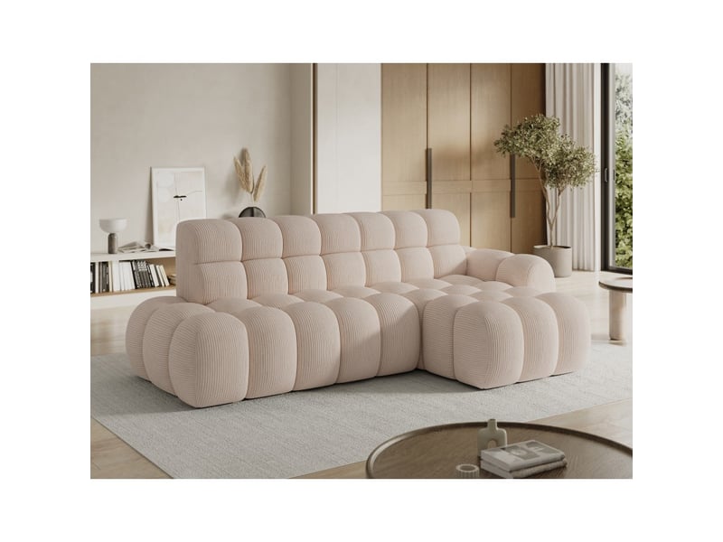 Canapé d'angle convertible bulla 3 places beige angle droit – velours côtelé avec extension d'assise électrique - Conforama B