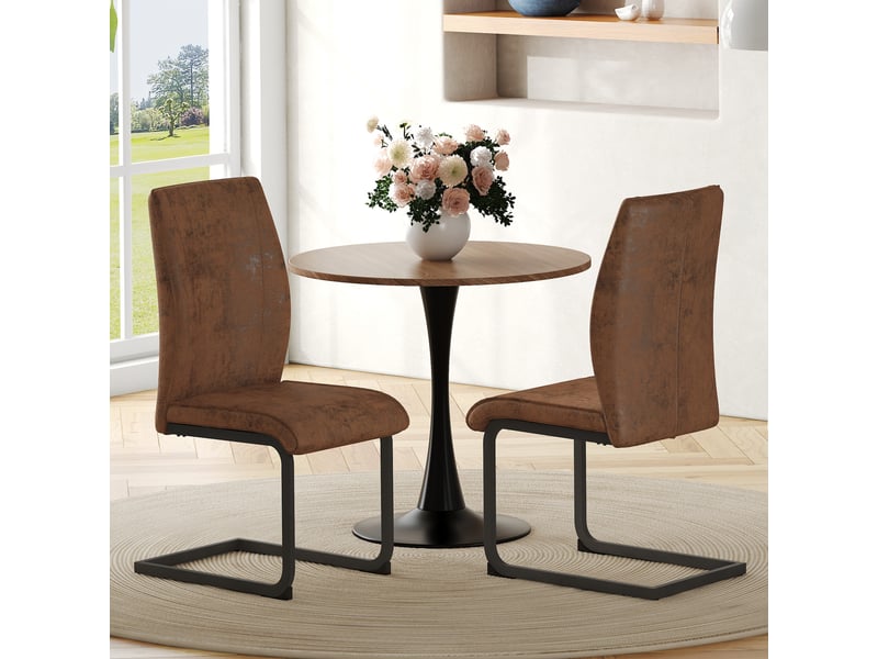  Chaises de salle à manger lot de 2 à dossier ergonomique  - tissu technique, métal noir - marron  - Conforama C