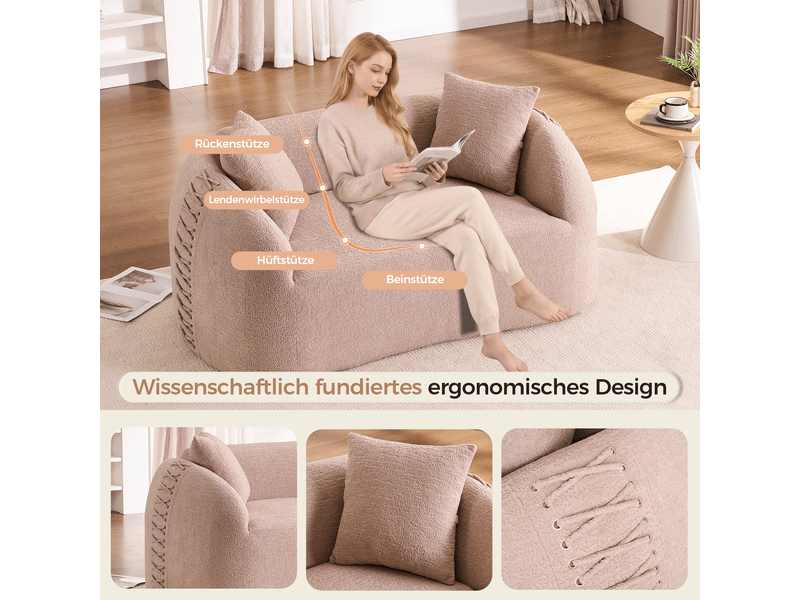  Canapé 2 places courbé duboisdesign série baseball tissu chenille rose 155×67×90 cm  - Conforama C