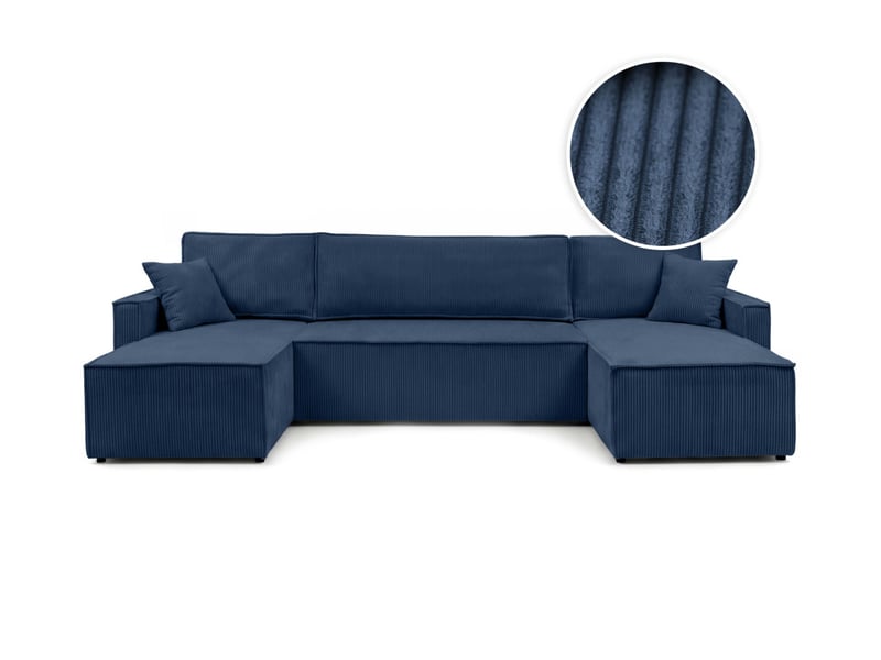  Farah - canapé d'angle panoramique convertible 6 places accoudoirs slim en velours cotelé  - Conforama A