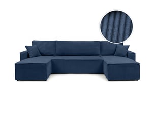 Canapé d'angle panoramique convertible LOUNGITUDE FARAH 6 places Velours côtelé Bleu foncé