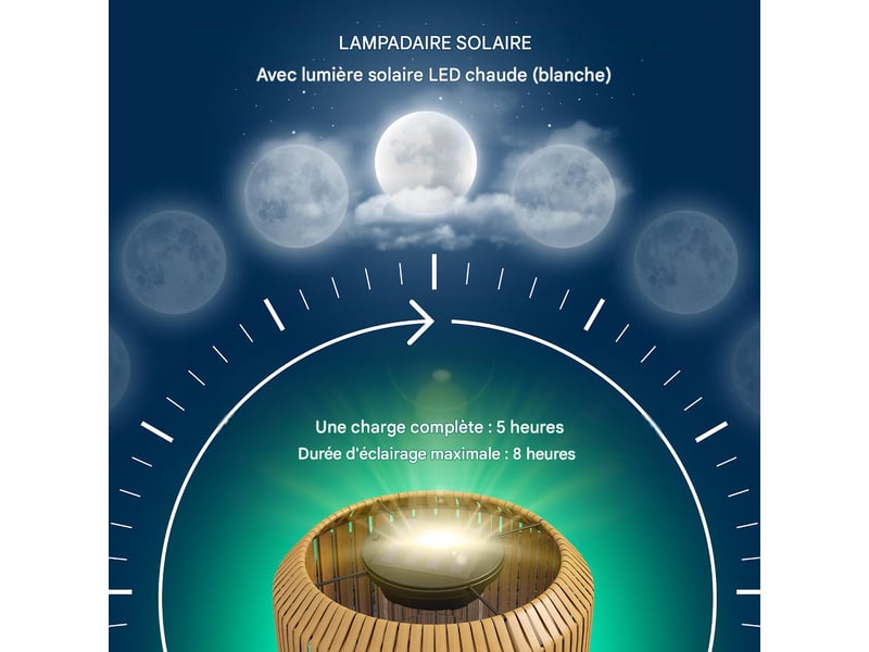  Lampadaire solaire d'extérieur led métal et résine tressée ø34 x 130 cm  - Conforama E
