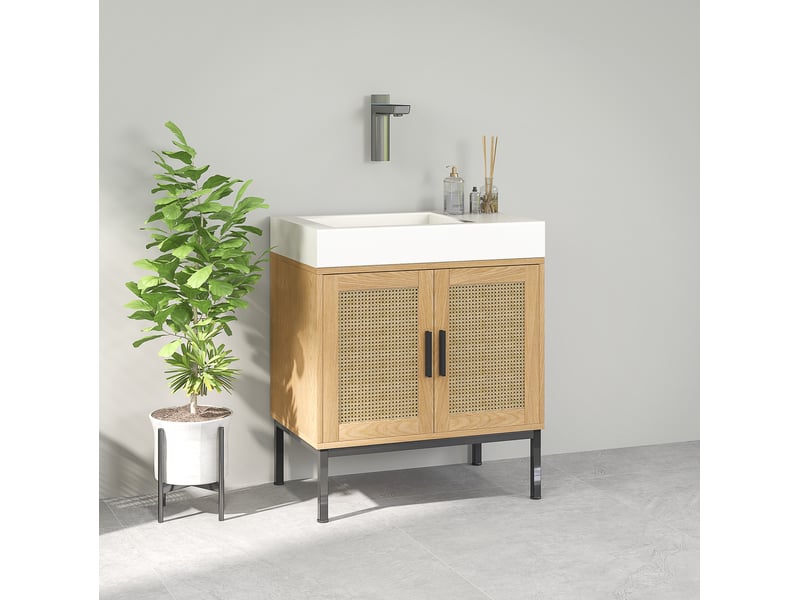 Meuble sous lavabo 60x39x60 cm avec imitation rotin, bois, chêne - Conforama C