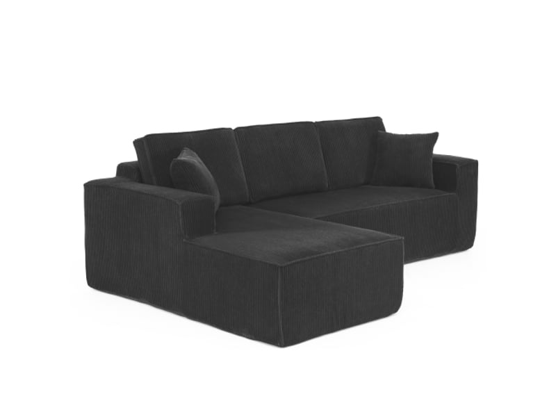  Canapé d'angle modulaire en tissu côtelé - ensemble 2 personnes + méridienne - 235x128x60 cm - velours côtelé noir - Conforama A