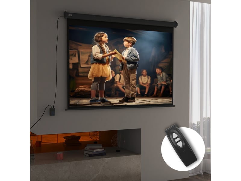  Écran vidéoprojecteur motorisé et électrique 84 pouces, panneau de commande et télécommande, 4:3 4k hd  - Conforama D