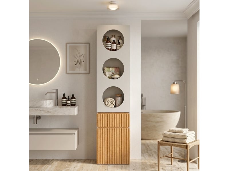 Armoire haute 45x50x200 cm 2 portes et 1 tiroir coloris chêne clair et gris - Conforama B