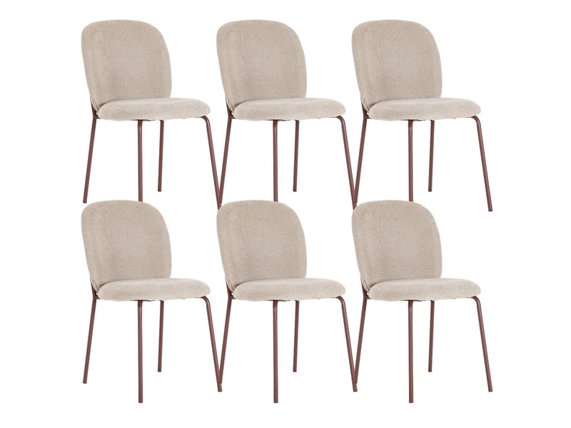  Lot de 6 chaises en tissu polyester doux beige et pieds en métal laqué terracotta - darris DARRIS - Conforama A