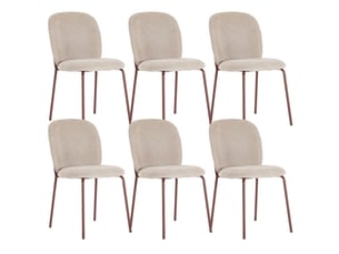 Lot de 6 chaises en tissu polyester doux beige et pieds en métal laqué terracotta - darris
