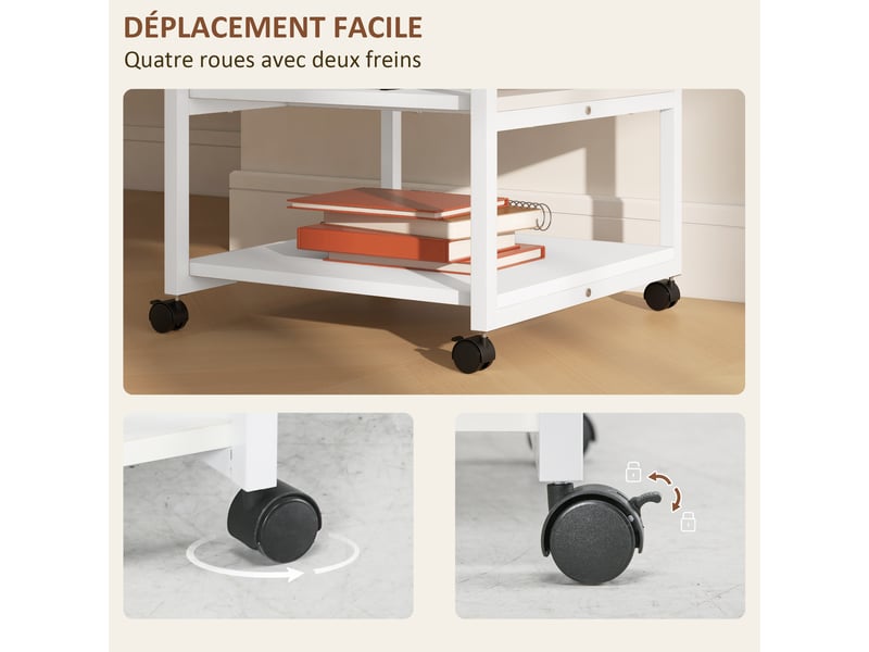  Support d'imprimante desserte de rangement 3 niveaux étagères mobile sur 50l x 50l x 52,5h cm roulettes  - Conforama E