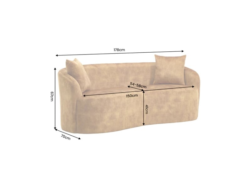  Canapé droit nyjy 2 places en velours – jaune moutarde – 178 x 67 x 70 cm  - Conforama C
