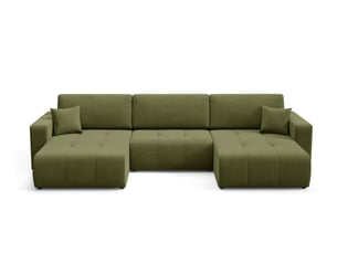Canapé d'angle panoramique convertible ULTRA 4 places Tissu vert avec coffre de rangement