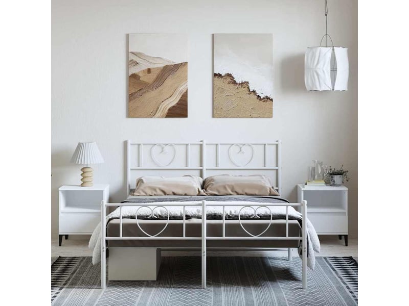  Lit double- lit adulte -  cadre de lit métal sans matelas et pied de lit blanc 135x190 cm  - Conforama C