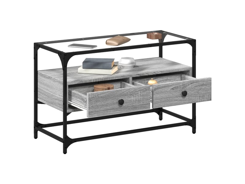  Meuble tv - banc tv - meuble de rangement avec dessus en verre sonoma gris bois d'ingénierie  - Conforama C