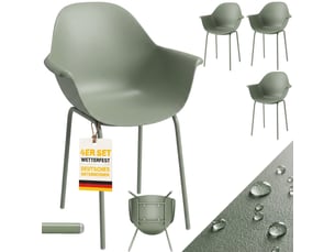 Lot de 4 chaises de jardin avec accoudoirs en plastique et métal vert