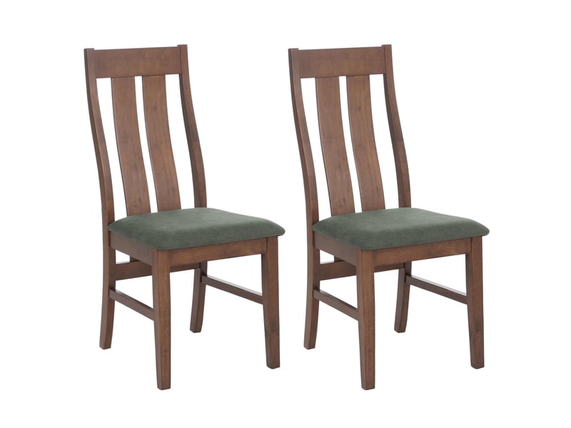  Lot de 2 chaises de salle à manger hwc-m58, chaises de cuisine, chaises à dossier, tissutextile, bois massif - structure foncée, vert foncé  - Conforama A
