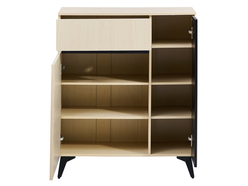  Meuble à chaussures - 75x35x90cm - buffet meuble à chaussures avec 2 portes et 1 tiroir - bois clair  - Conforama A