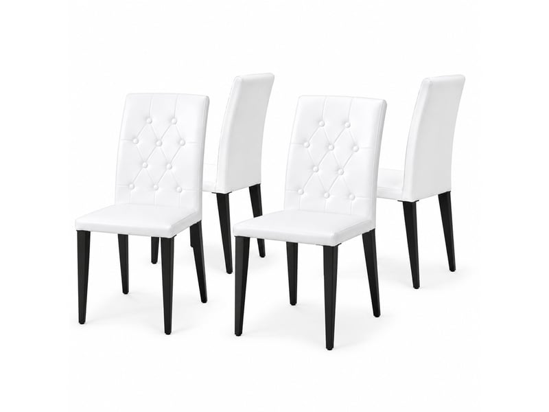  Lot de 4 chaises de salle à manger 89 cm, dossier à motifs losange, chaise cuisine, assise confort, blanc pu, noir métal  - Conforama A