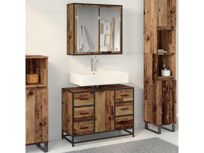  Ensemble de mobilier de salle de bain 2 pc bois ancien cf64019  - Conforama B