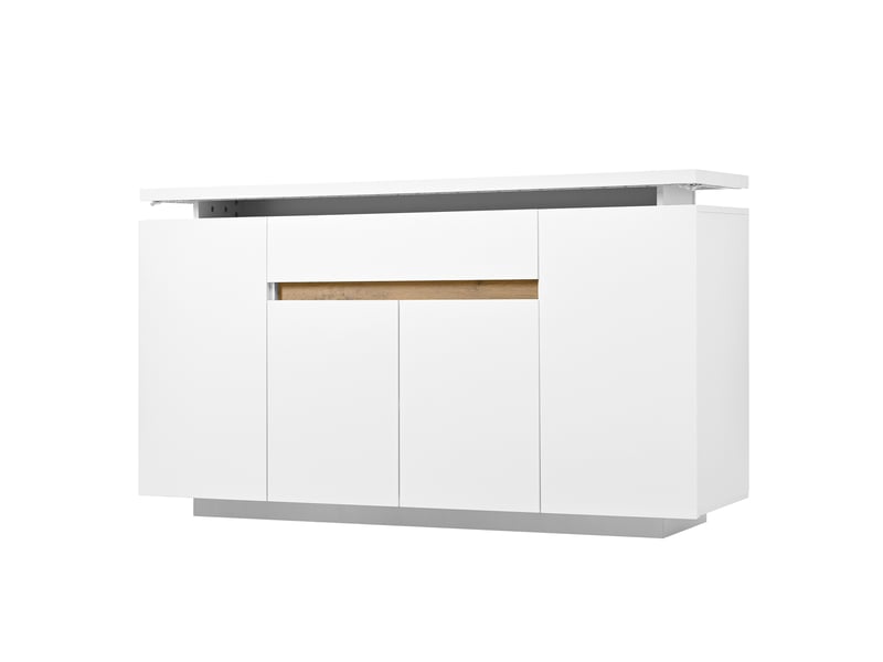 Buffet led 4 portes 1 tiroir en panneau de particules blanc 140 x 40 x 80 cm  - Conforama B