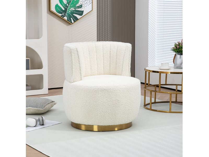  Fauteuil pivotant 360 degres 62,5 x 62 cm – blanc – dossier enveloppant, assise en tissu peluche doux  - Conforama B