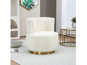 Fauteuil pivotant 360 degres 62,5 x 62 cm – blanc – dossier enveloppant, assise en tissu peluche doux