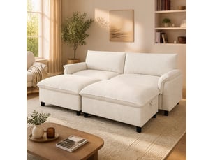 Canapé droit convertible <strong>MAISENTIEL</strong> <strong></strong> 4 places Tissu beige avec coffre de rangement