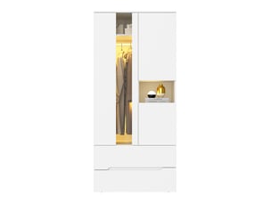 Armoire avec led, 3 portes, 2 tiroirs, 6 niches et penderie pour chambre, en mdf et verre blanc, 90 × 50 × 200 cm