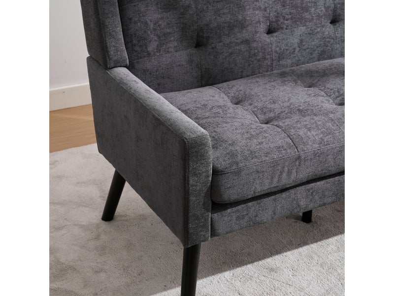  Banquette 2 places gris foncé, lin, pieds bois massif antidérapants, mousse haute densité, capitonnée, salonchambrebureau  - Conforama D