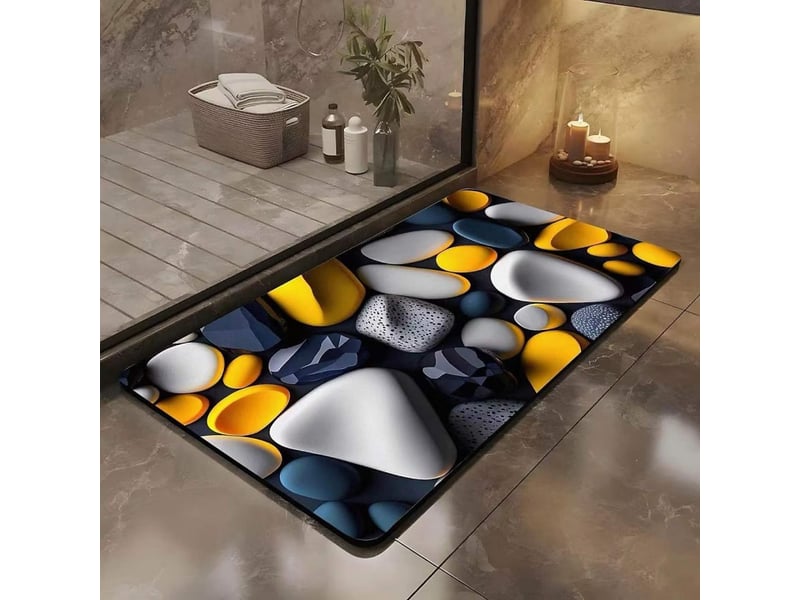  Tapis de salle de bain antidérapant, motif pierre 3d exquis, doux,absorbant et à séchage rapide, jaune (80x50cm)  - Conforama B