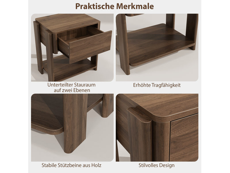  Table de chevet et bout de canapé 48x39x56 cm, 1 tiroir, rangement ouvert, mdf et panneaux de particules, noyer  - Conforama E