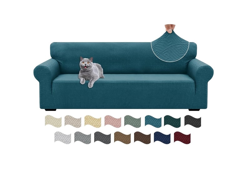  Housse canapé 3 places, universelle housse de canapé avec accoudoirs bleu paon 180-230cm  - Conforama A