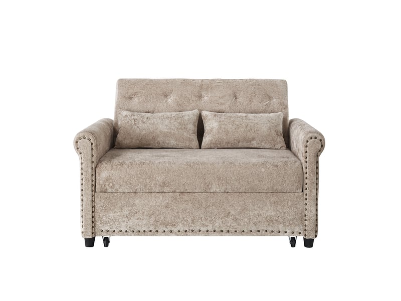  Canapé droit 3-en-1 convertible, 2 places avec dossier réglable sur 3 positions, 2 coussins, 120x80x82cm, marron chenille  - Conforama A
