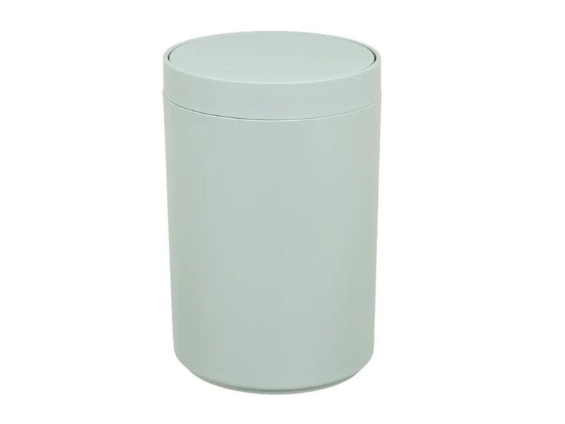  Poubelle ronde de salle de bain à couvercle basculant en polypropylène finition mate, capacité 5l,coloris vert menthe - longueur 18 x profondeur 18 x hauteur 27 cm  - Conforama A