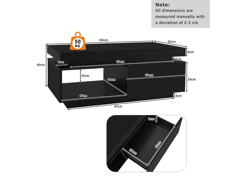 Ensemble meuble tv et table basse 181 x 38 cm – noir brillant – éclairage led usb bluetooth intégré - Conforama C
