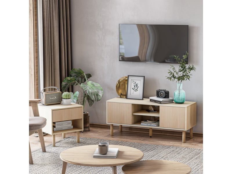  Meuble tv support tv pour télévision jusqu'à 50 pouces 2 portes coulissantes et 2 niches avec passe-câbles - 115 x 40 x 49 cm  - Conforama C