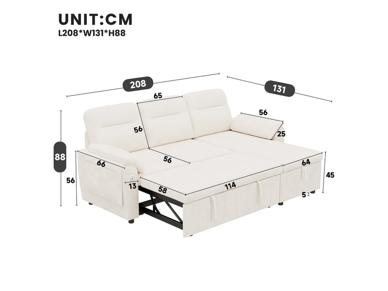 Canapé d’angle convertible 208x131x88 cm avec méridienne coloris beige - Conforama C