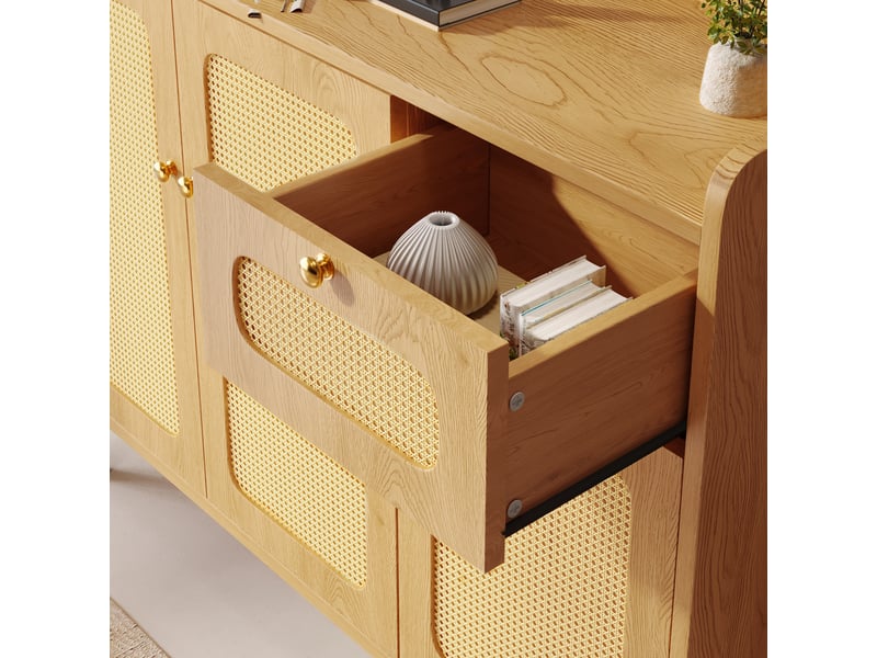  Buffet chêne 120 × 40 × 91 cm, façades rotin, 3 portes et 1 tiroir IKSETERA TRADING LTD - Conforama E