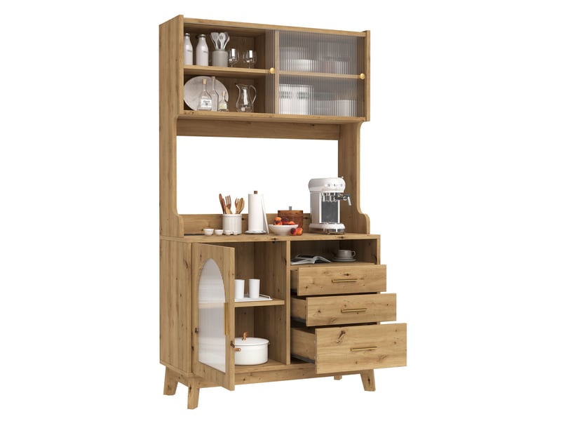 Buffet haut de salle à manger 100,5 x 40 x 178 cm, prises usb-a et usb-c, bois clair - Conforama A