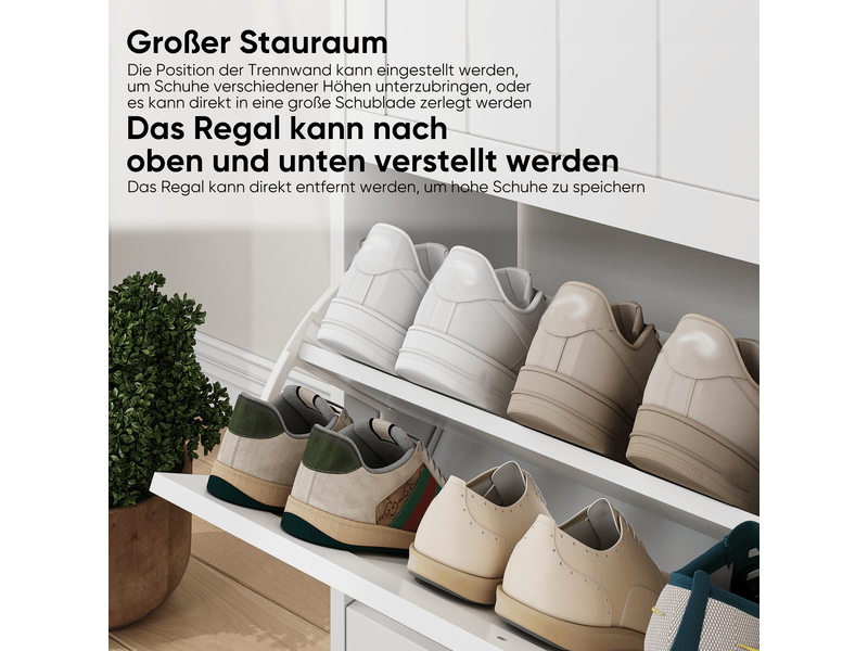  Meuble à chaussures 60x24x80 cm, armoire entrée blanche avec 2 niveaux ajustables et tiroir supérieur, capacité 12 paires, idéal couloir étroit  - Conforama D