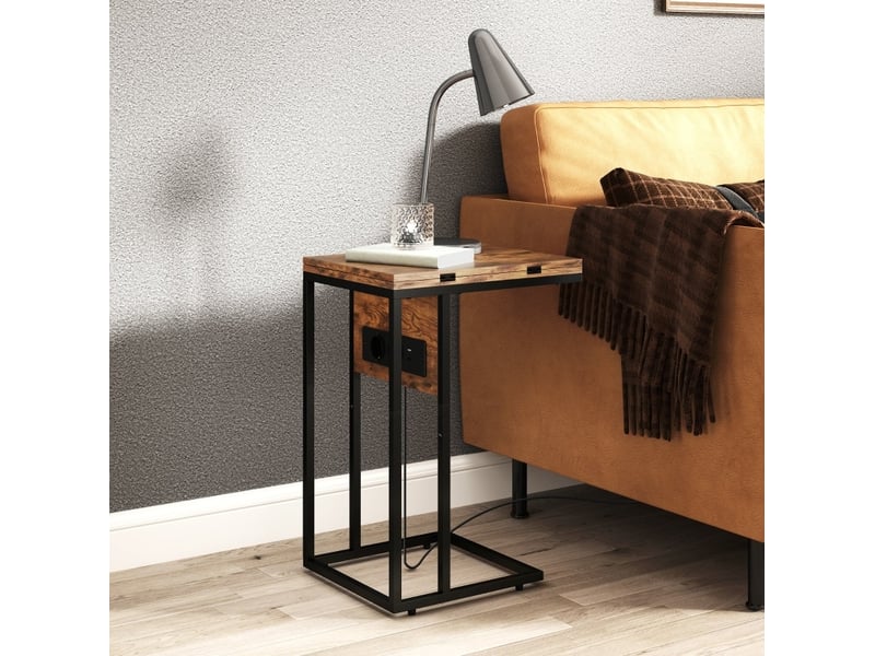  Bout de canapé pliant 39x29x57 cm, station de charge, métal, brun rustique  - Conforama C
