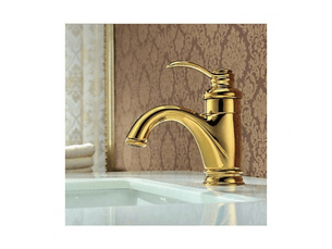Robinet de lavabo monotrou doré (tuyau d'arrivée d'eau non inclus), compatible avec l'eau chaude et froide