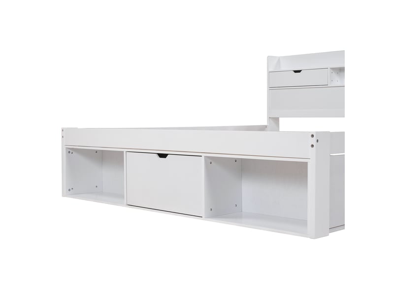  Lit avec rangement 160x200 cm blanc, tête équipée, tiroirs et usb Fay Lum - Conforama W