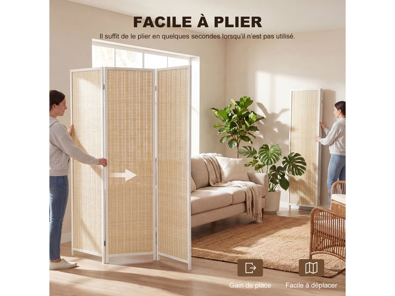  Paravent en bois séparateur de pièce closion de séparation pliable 3 panneaux blanc 135 x 180 cm  - Conforama R