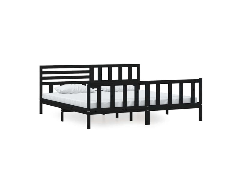  Lit double- lit adulte -  cadre de lit sans matelas noir bois massif 200x200 cm  - Conforama A