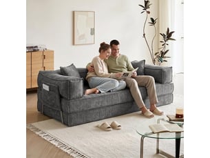 Canapé-lit convertible 3 places, sofa de sol modulaire, coussins amovibles,207x106x68cm,gris foncé