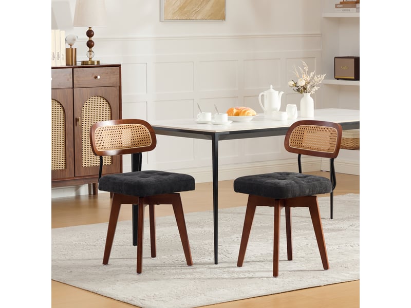 Lot de 2 chaises pivotantes 360° rotin et chenille noire, h77 cm Fay Lum - Conforama B