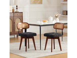 Lot de 2 chaises pivotantes 360° rotin et chenille noire, h77 cm