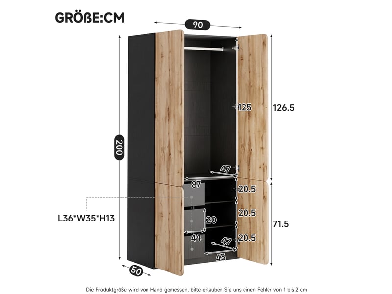  Armoire tcqpz 4 portes 90 x 50 x 200 cm avec penderie et 3 tiroirs aspect chêne  - Conforama C