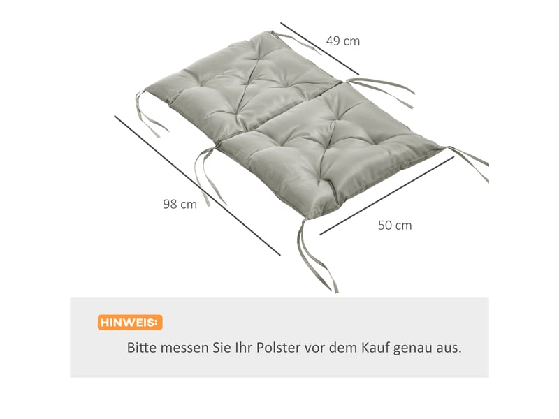  Lot de 2 coussins d'assise, 98 x 50 cm, avec attaches, revêtement en tissu, 8 cm d'épaisseur, gris clair  - Conforama E